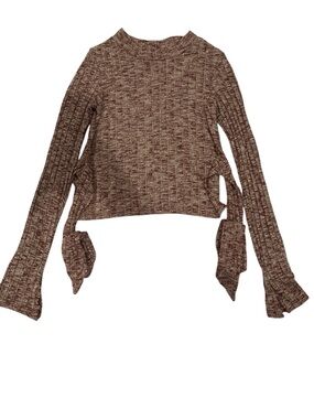 Fashion Nova Brown Marled Ribbed Tie-Sleeve Sweater